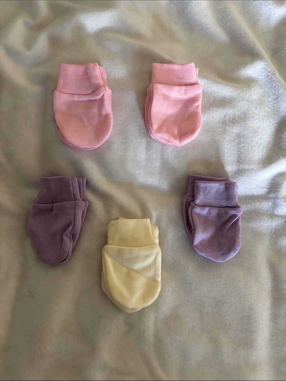 Soft Preemie Mittens 5-Pack in Pink, Purple & Yellow